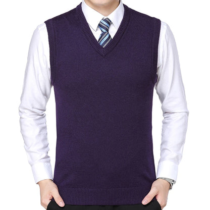 JOHMUVVE  New Men V-neck Vest Trend Retro Solid Color Vest All-match Casual Business Work Woolen Knit Vest Men Autumn