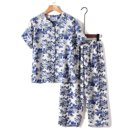 Novelty Sleepwear Women Pajamas Set Night Suit For Mother & Grandma Pajamas Summer Pajama Femme Printing Cardigan Home Clothes