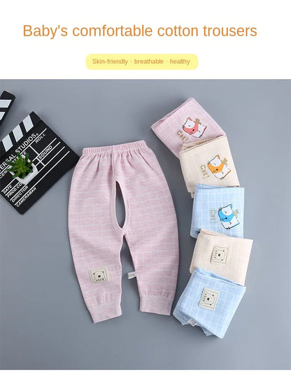 Newborn Baby Pants with Open Crotch Cotton Spring Autumn Trouser Boys Children Leggings Cute Girls Pajamas Toddler Clothes 0-24M