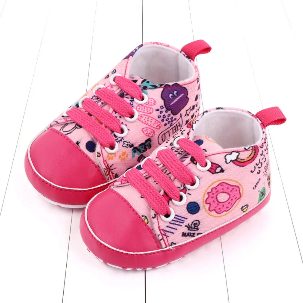 Baby Boys Girls  Soft-soled Toddler Infant First Walkers Cartoon Canvas Pattern Casual Sneaker Shoes Lace-up Shoe New Arrival