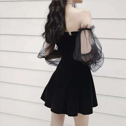 New 2025 Black Retro Dress Women Lace Chiffon Mini Dress Female High Street Sexy Korean Fashion Dress Women Club Dress