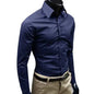 Men Dress Shirt New Fashion Men Solid Color Business Long Sleeve Men Button Turn Down Collar Shirt Top Polyester