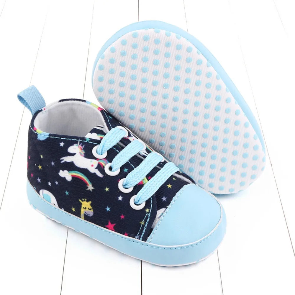Baby Boys Girls  Soft-soled Toddler Infant First Walkers Cartoon Canvas Pattern Casual Sneaker Shoes Lace-up Shoe New Arrival