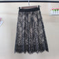 Hot Summer Women Lace Skirts  Fashion Solid Casual Mesh Tulle Skirt Hollow Out Short Pencil Elegant Elastic Black White Skirt