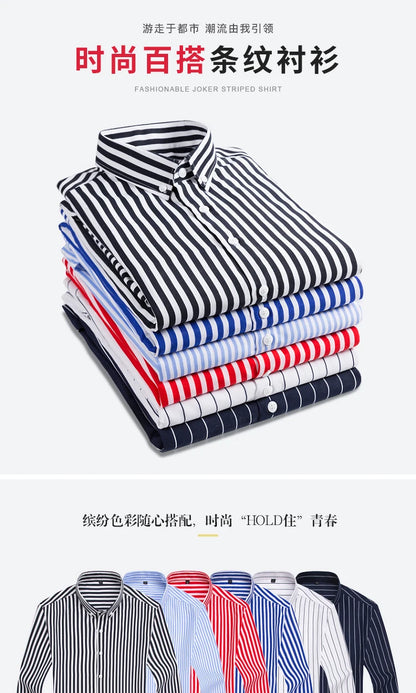 Brand New Men Shirt Male Dress Shirts Striped Men's Casual Long Sleeve Business Formal Plaid Shirt camisa social