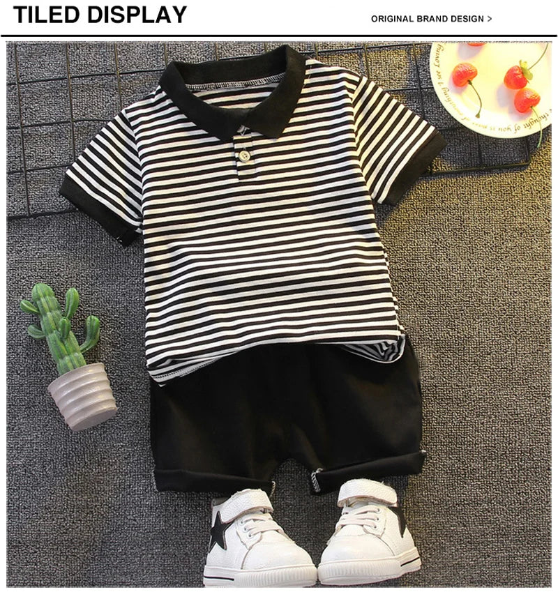 Summer Short Sleeve Clothes Baby Clothing Sets Kids Striped Polo-shirt + Shorts Outfits Toddler Infant Boys Casual Wear