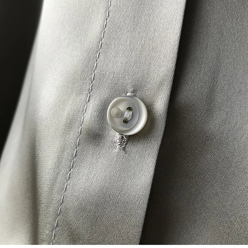 Elegant Satin Loose Women Shirt Spring Turn-down Collar Ladies Blouse Autumn Vintage Casual Button Silk Tops