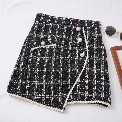 Tweed Skirts for Women Solid High Waist Slimming Skirts Autumn Spring 2025 Buttons Double Breasted Tweed Wool Mini Skirt