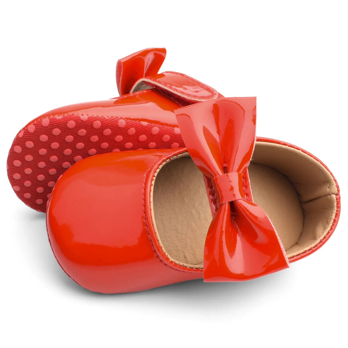 New Newborn Baby Girls Shoes Patent Leather Buckle First Walkers with Bow Red Black Pink White Soft Soled Non-slip Crib Shoes