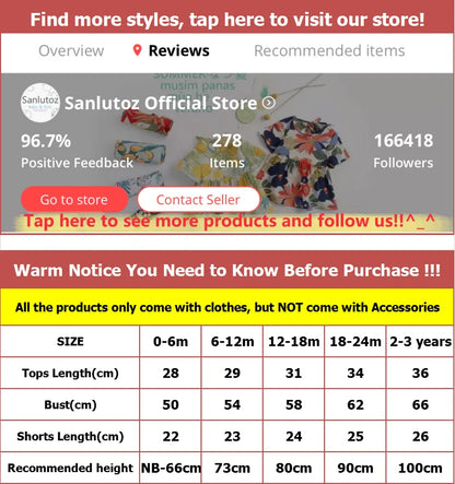 Sanlutoz Cute Infants Boys Clothing Sets Cotton Short Sleeve Baby Tops + Shorts 2Pcs Newborn Cartoon Clothes
