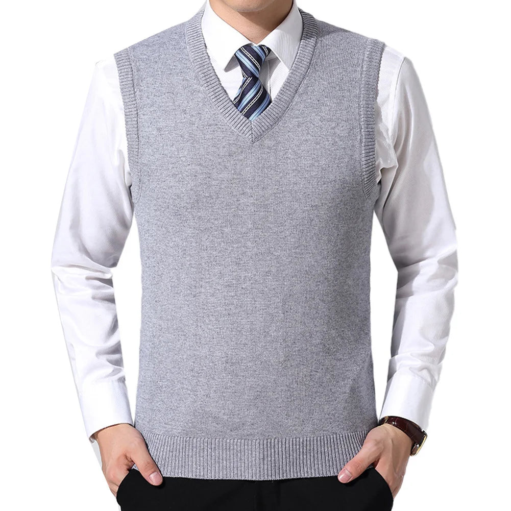 HOT SALES! Men Casual Winter Solid Color V Neck Sleeveless Knitted Woolen Plus Size Vest Knitted Woolen Vest Men Suit Vest