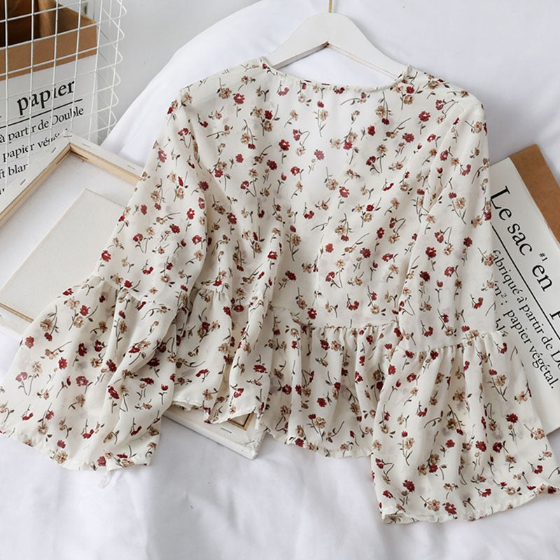 Chiffon Floral Blouses For Women Soft Retro Chic Ladies Shirts  Temperament Fresh Popular Trendy Ulzzang Button Femme Clothing