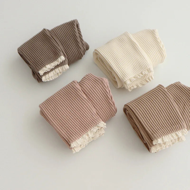 BOBOTCNUNU Baby Pants 2024 Knitted Candy Color Bottoms Outfits Toddler Girls Ribbed Leggings Striped Casual Trousers