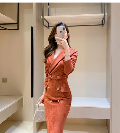 Office Lady Sexy Slim Blazer Dress Women Spring Korean Notched Collar Split Evening Party Dresses Elegant Midi Vestido De Fiest