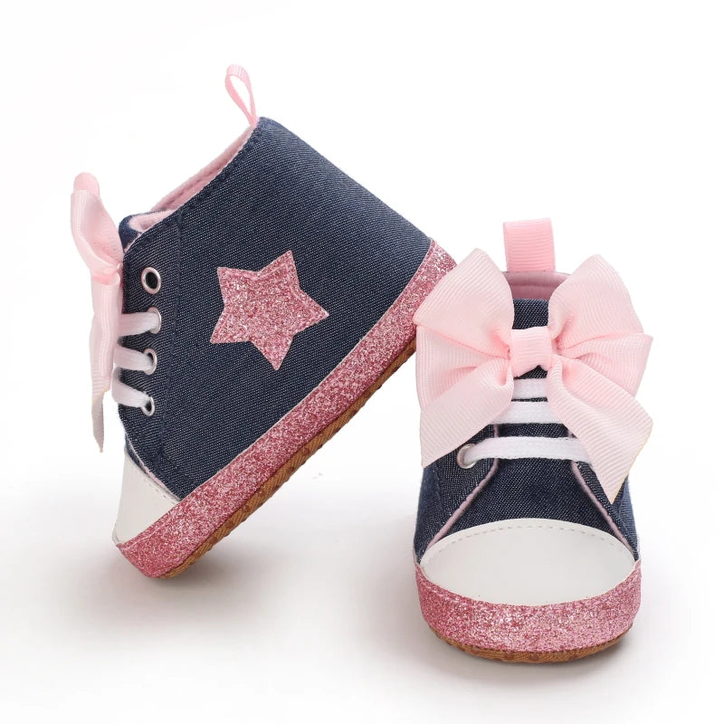 Lucky Blue Newborn Infant Toddler Boy Girl Casual Breathable Soft Cloth Bottom  Anti-slip PU Leather First Walkers Canvas Shoes