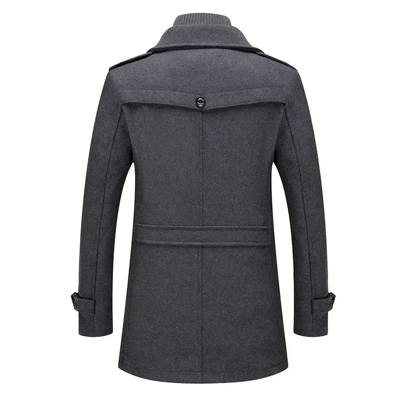 Autumn Winter Men's Woolen Coat Fashion Double Neck Coat Solid Color Long Sleeve Jacket