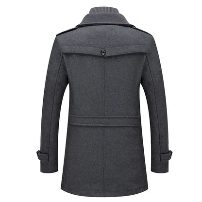 Autumn Winter Men's Woolen Coat Fashion Double Neck Coat Solid Color Long Sleeve Jacket