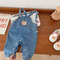 2025 Autumn Korean Baby Boys Girls Pants Cartoon Jeans Overalls Cute Bear Infant Toddler Kids Cotton Suspender Denim Jumpsuit