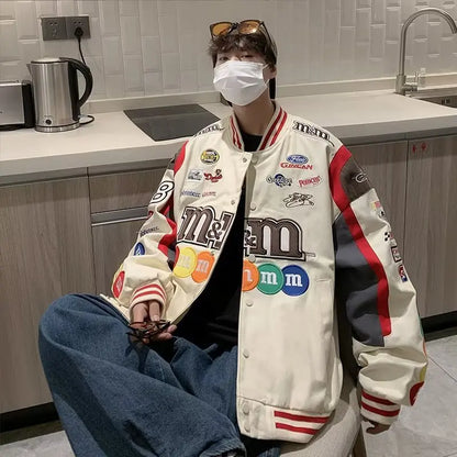 Embroidery M Letter Harajuku Baseball Jacket Coats Men Women Hip Hop Printed Couples Harajuku Patch Varsity Y2K Bomber Jackets