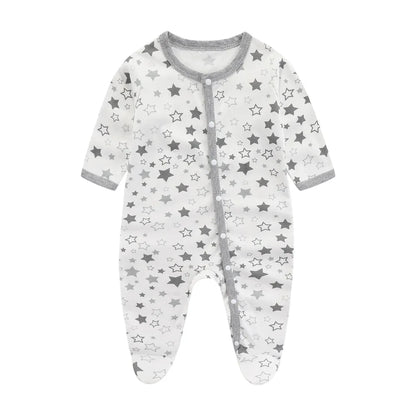 Cotton Newborn Romper Star Moon Printed Footed Baby Bodysuit for Girls Boys Long Sleeve Autumn Toddler Clothes Infant Onesie