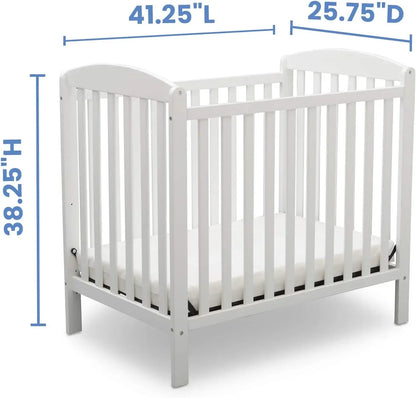 Children Emery Mini Convertible Baby Crib with 2.75-inch Mattress, Bianca White