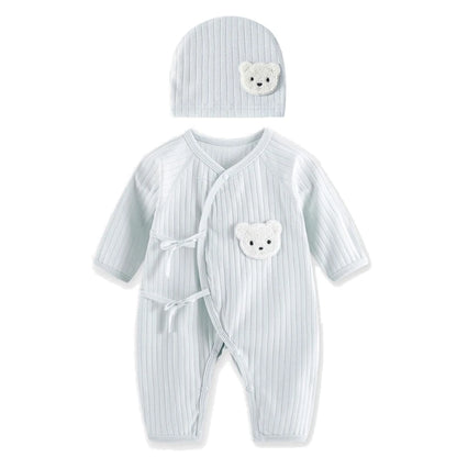 Breathable Newborn Bear Jumpsuit Hospital Hat Spring Outfit Long Sleeves Bodysuits for Baby Girls Boys Unisex Coveralls A2UB