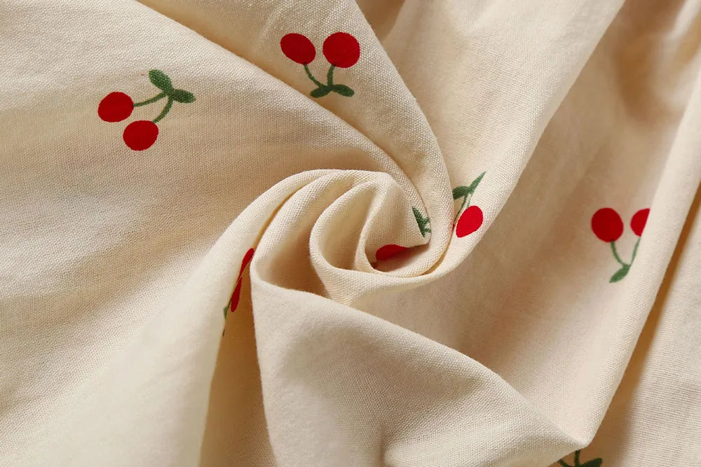 0-2Y Baby Girls Clothes Full Of Cherry Print Baby Dress Long Sleeve Cherry Dresses Ranched Dress with Hat