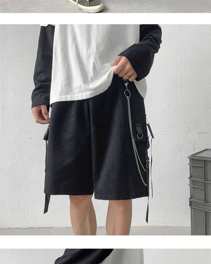 Loose Summer Black Gargo Shorts Men Gothic High Street Pants Funny Slim Fit Shorts Trousers Fashion Mens Cargo Hip Hop Shorts