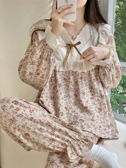 Pajama Sets Women Comfortable Daily Print Design Sweet Autumn Popular Attractive Ulzzang V-Neck Students Holiday Elegant Trendy