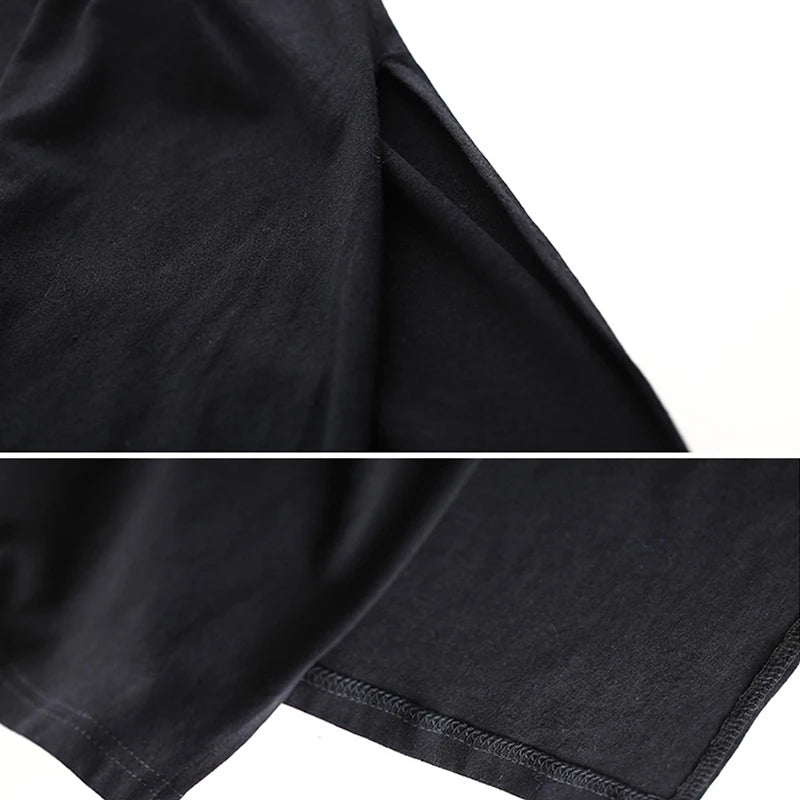 Summer Korean Style Midi Dress Women Casual Black Long Dresses Short Sleeve Sexy Plus Size Side Open Party Maxi T Shirt Dress