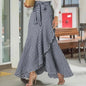 Spring Autumn Women Long Skirt High Waist Lace-up Ruffle Trim Plaid Print Bow Tie Irregular Hem Maxi Skirt Female 2025 New