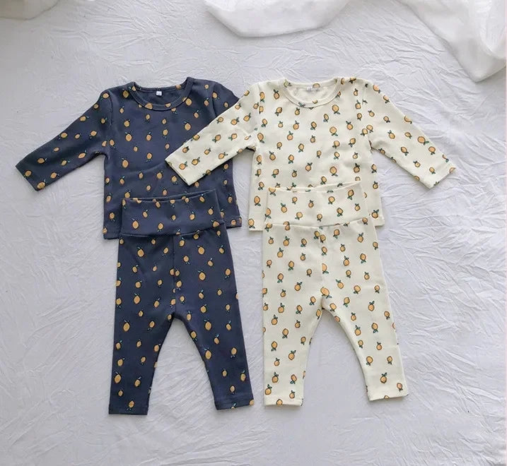 Cotton Warm High Waist Pants+ Long Sleeve O-neck Top Sets Toddler Underwear Suits Baby Girls Boys New Cute 0-3years Pajamas