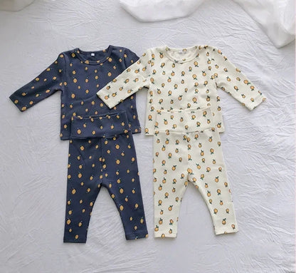 Cotton Warm High Waist Pants+ Long Sleeve O-neck Top Sets Toddler Underwear Suits Baby Girls Boys New Cute 0-3years Pajamas