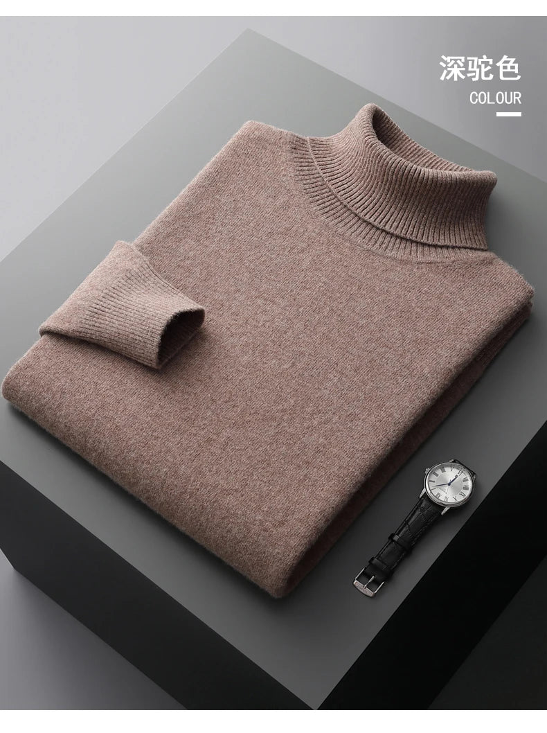 Autumn and winter new 100% merino cashmere sweater men's knitted pullover padded warm turtle neck fashion loose plus size coat