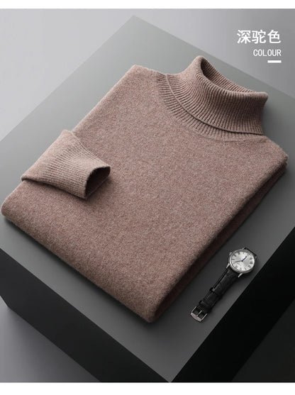 Autumn and winter new 100% merino cashmere sweater men's knitted pullover padded warm turtle neck fashion loose plus size coat