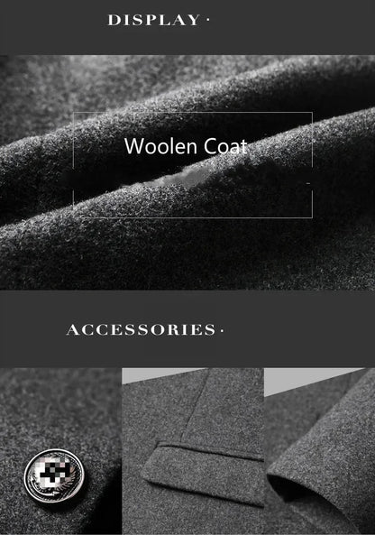 Men's Autumn Winter Long Woolen Coats Men's Business Office Casual Slim Solid Wool Windbreaker Thicken Warm Trench Jacket