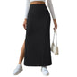 Solid Bodycon Ruched Knitted Long Skirt Women Sexy Black Elastic Elegant High Waist Mermaid Sheath Maxi Skirts Summer Streetwear
