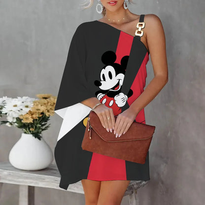 Mini Dress Luxury Party Dress Evening Dresses Diagonal Collar One-Shoulder Mickey Elegant Dresses for Women Disney Minnie Mouse