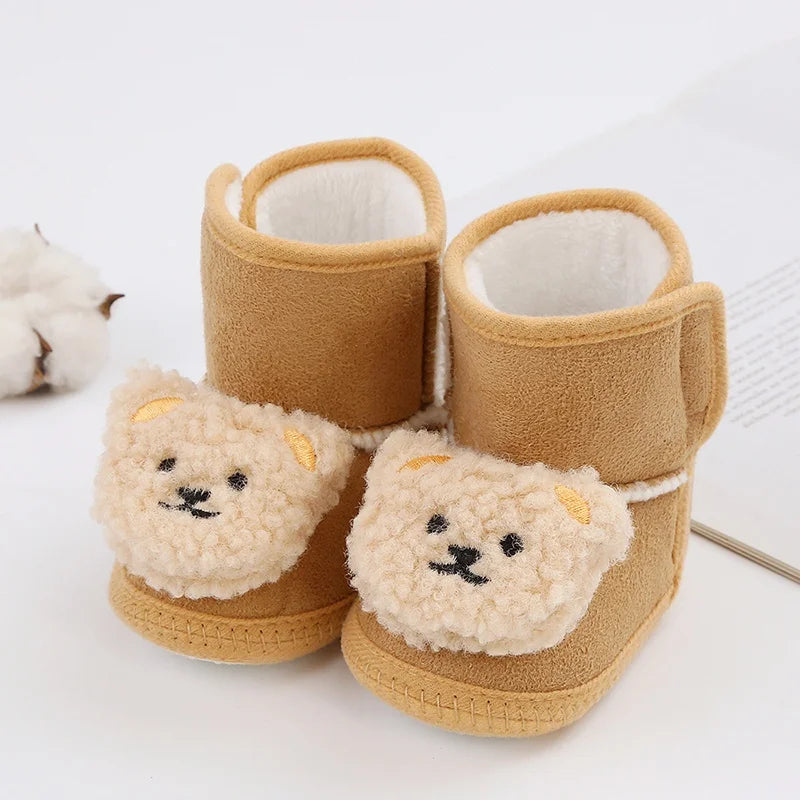 Baywell Cute Cartoon Animal Newborn Baby Boots Winter Plush Snow Booties for Boy Girl Soft Soled Comfortable Warming Shoes