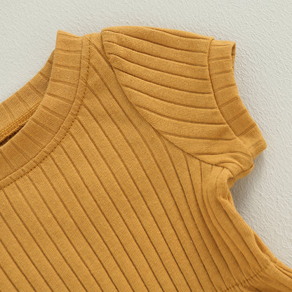 Newborn Baby Girl Clothes Solid Color Ribbed Knit Short Sleeve Romper Bodysuit Jumpsuit with Headband Summer Outfit