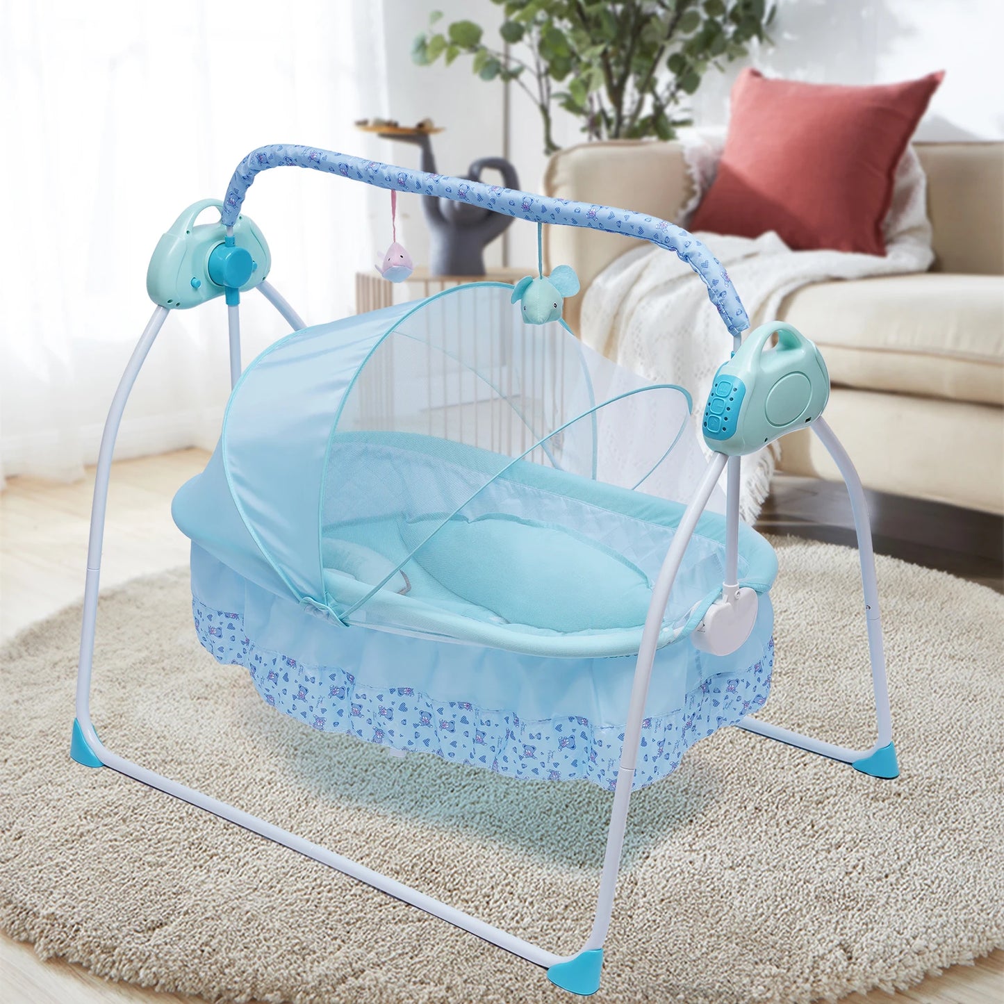 5 Gears Electric Auto-Swing Baby Crib Cradle Sleep Bed Infant Rocker + Net Music Bluetooth Music Adjustable+ Mat