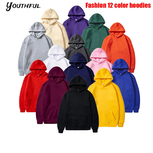 New Fashion Loose Hoodies For Men Spring and Autumn Casual Hooded Sweatshirt Men's Simple Tops Solid Color Thick Clothing Male