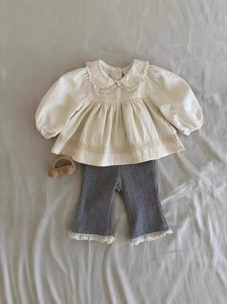 Autumn New Girls Lace Leggings Infant Trousers Cotton Cute Baby Girl Flared Pants Toddler Elastic Pants Kids Casual Pants