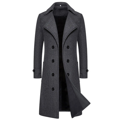 Men's Extra Long Woolen Black Coat Windbreaker Winter Warm Gentleman Coat Jackets Male Elegant Regular Fit Casual Daily Clothing