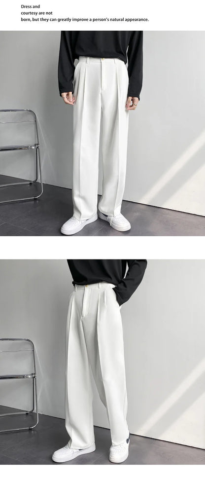 Spring Summer New Men Straight Casual Pants Korean Loose Suit Trousers Baggy White Elegant Pant Male Streetwear Y2k Men Clothing