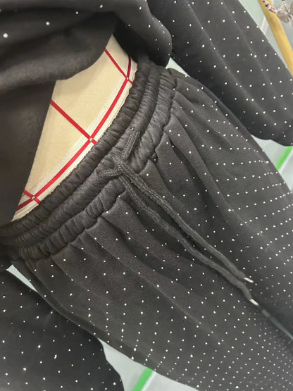 Women's Pants Suit Autumn New O-neck Hot Diamond Long-sleeved T-shirt Drawstring Sweatpants Fashionable Ladies 2-piece Sets