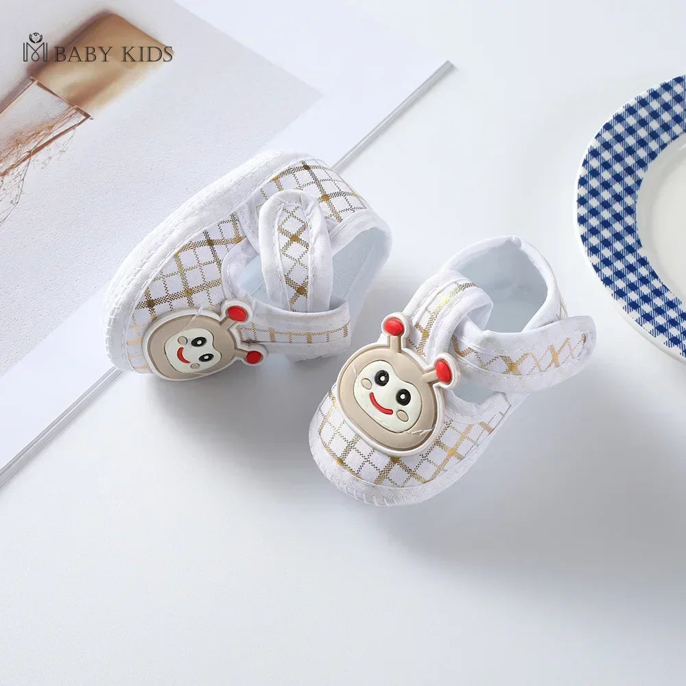 Cotton Newborn Baby Shoes Cartoon Pattern First Walkers for Girl Boy Plaid Soft Sole Walking Sandals 0-12month