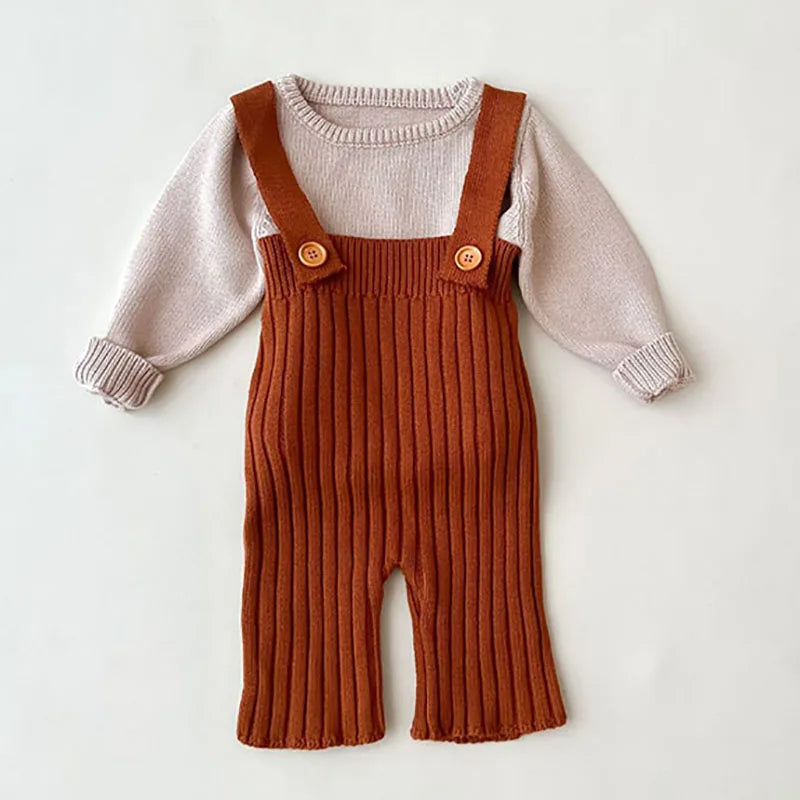 MILANCEL Baby Overalls Kids Knitted Solid Pants Versatile High Waist Pants