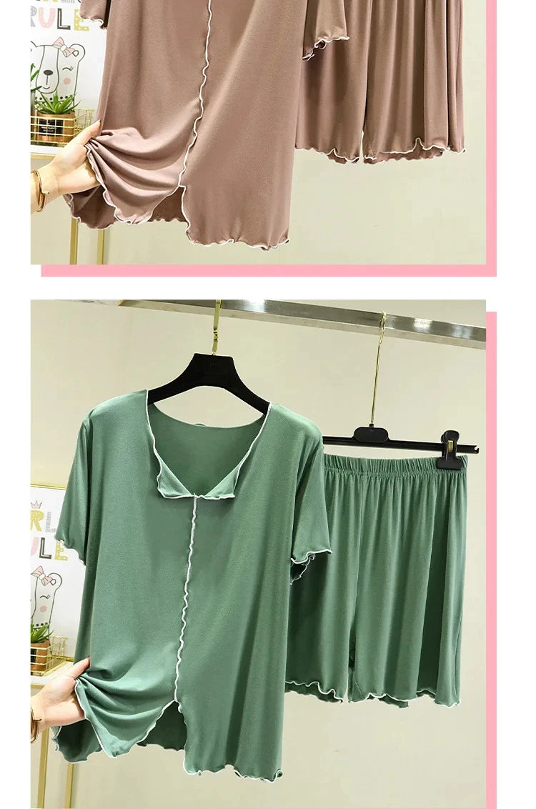 Modal loose short-sleeved shorts home clothes women summer thin style can be worn outside pajamas set versatile casual two