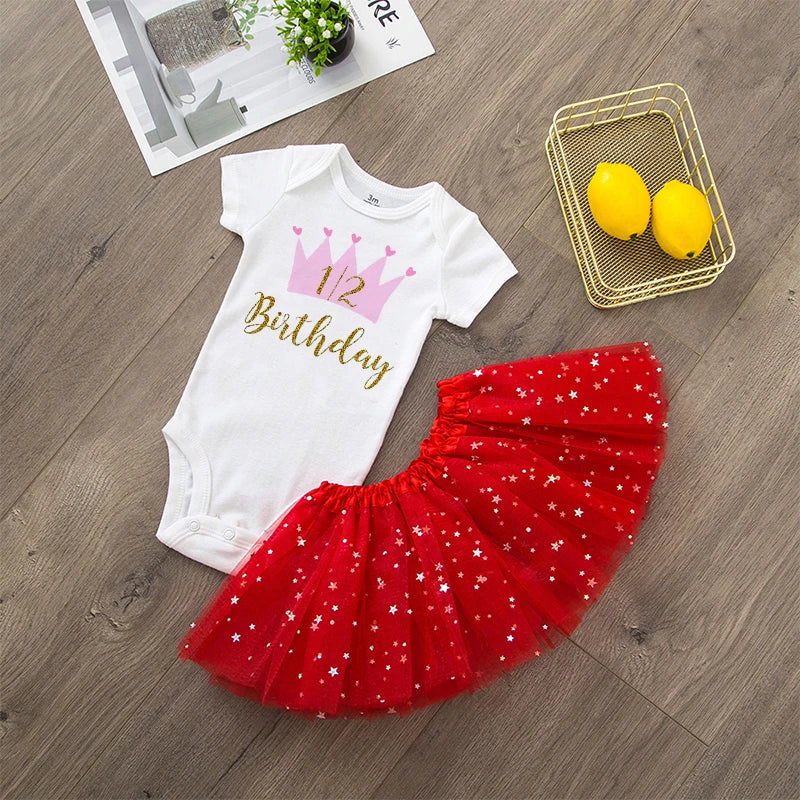 It's My 1/2 Birthday Baby Girls Birthday Outfit Cake Smash Outfit Birthday Party Shirt Tutu + Baby Bodysuits Dress Set Clothes